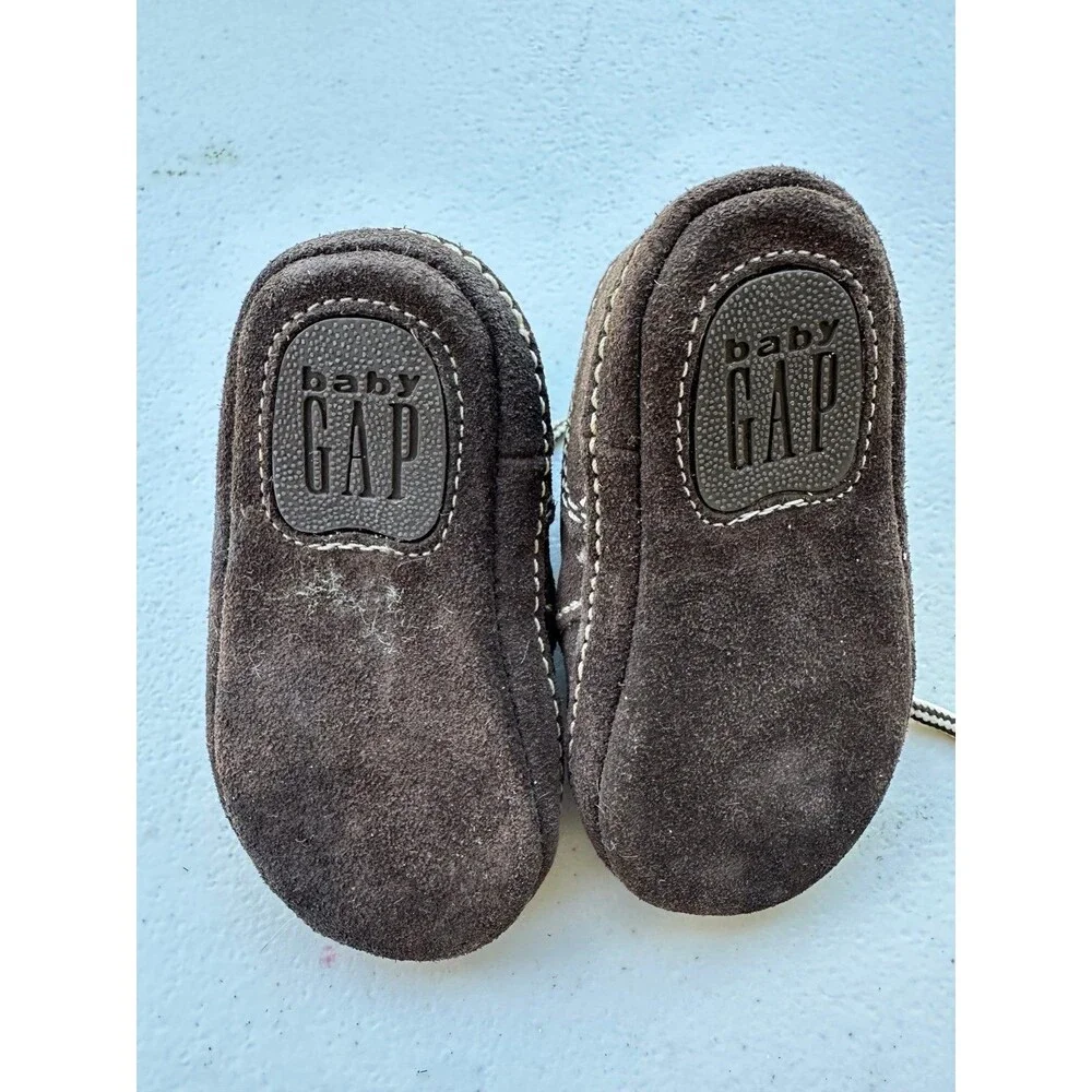 Vintage Baby Gap Crawlers Brown Cow Suede Twill Laces Chukka Ankle Booties 2
